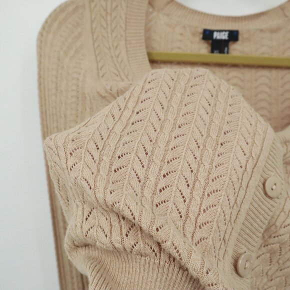 Paige Alvida Silk Cardigan Womens XS Beige Classic Dainty Boho Preppy Academia - Picture 12 of 16